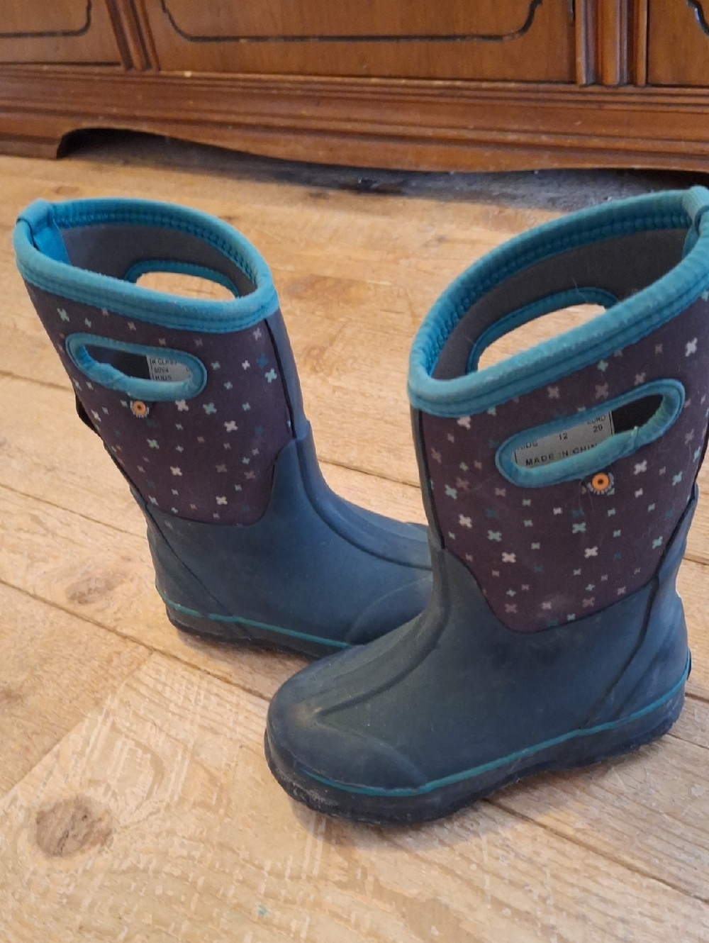 Bogs Teal and Navy Kids Waterproof Rain Boots